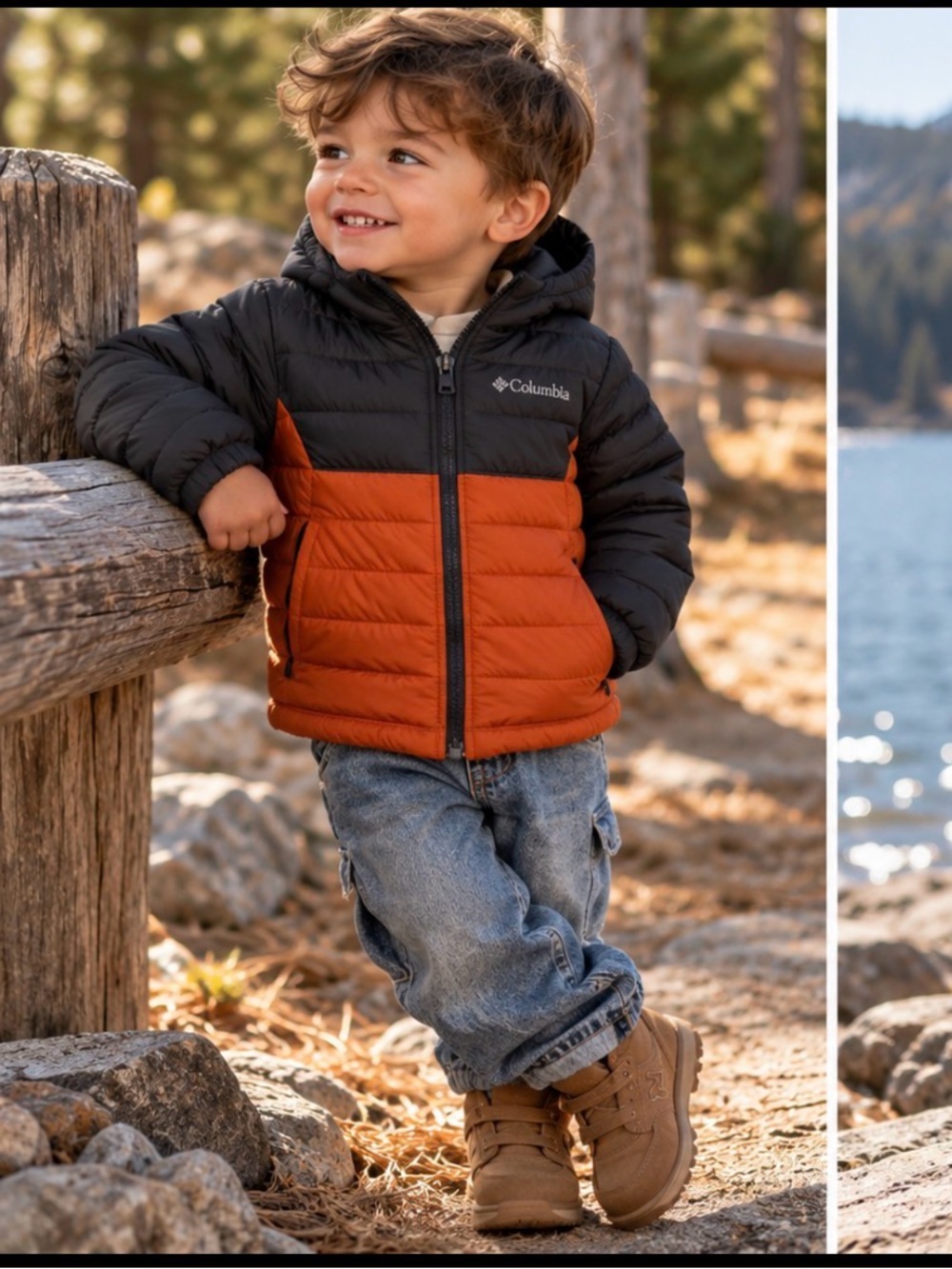 Columbia Black & Rust Orange Colorblock Puffer Jacket